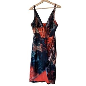 Averie Abstract Print Corset Midi Dress Orange Blue Navy XL